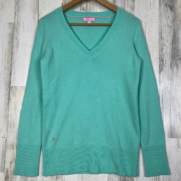 Lilly Pulitzer Womens‎ Sweater Medium Mint Green 100% Cashmere Preppy Pastel Top - Picture 1 of 12